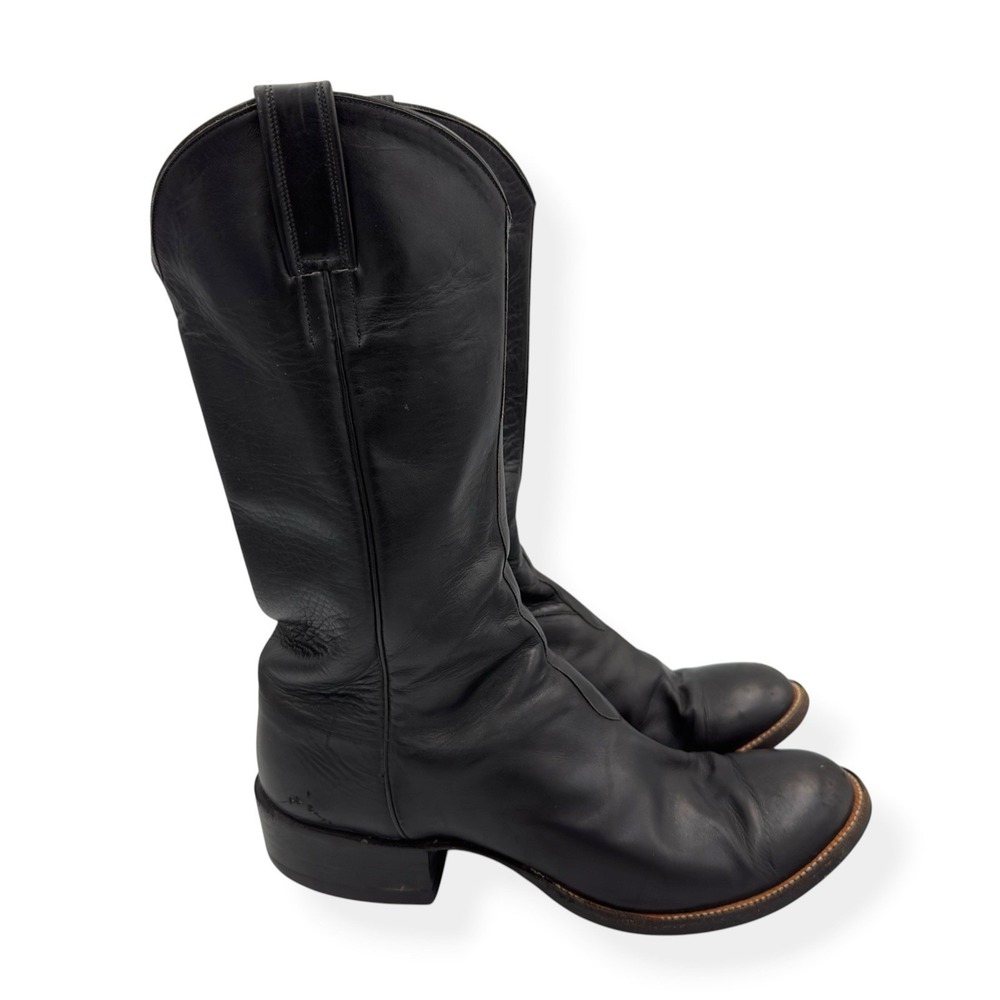 VTG Rios of Mercedes Men's Black Soft Leather Handmade Cowboy Boots 8.5 D Texas